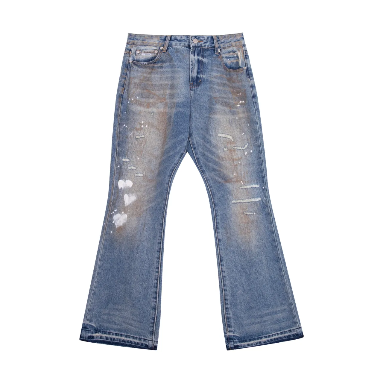 671#Gallery Dept New style embroidered patches, old splashed ink and paint, heavy-duty bootcut jeans, dirty trousers, high street fashionable trousers, casual and versatile trousers, washed blue S~XL P260